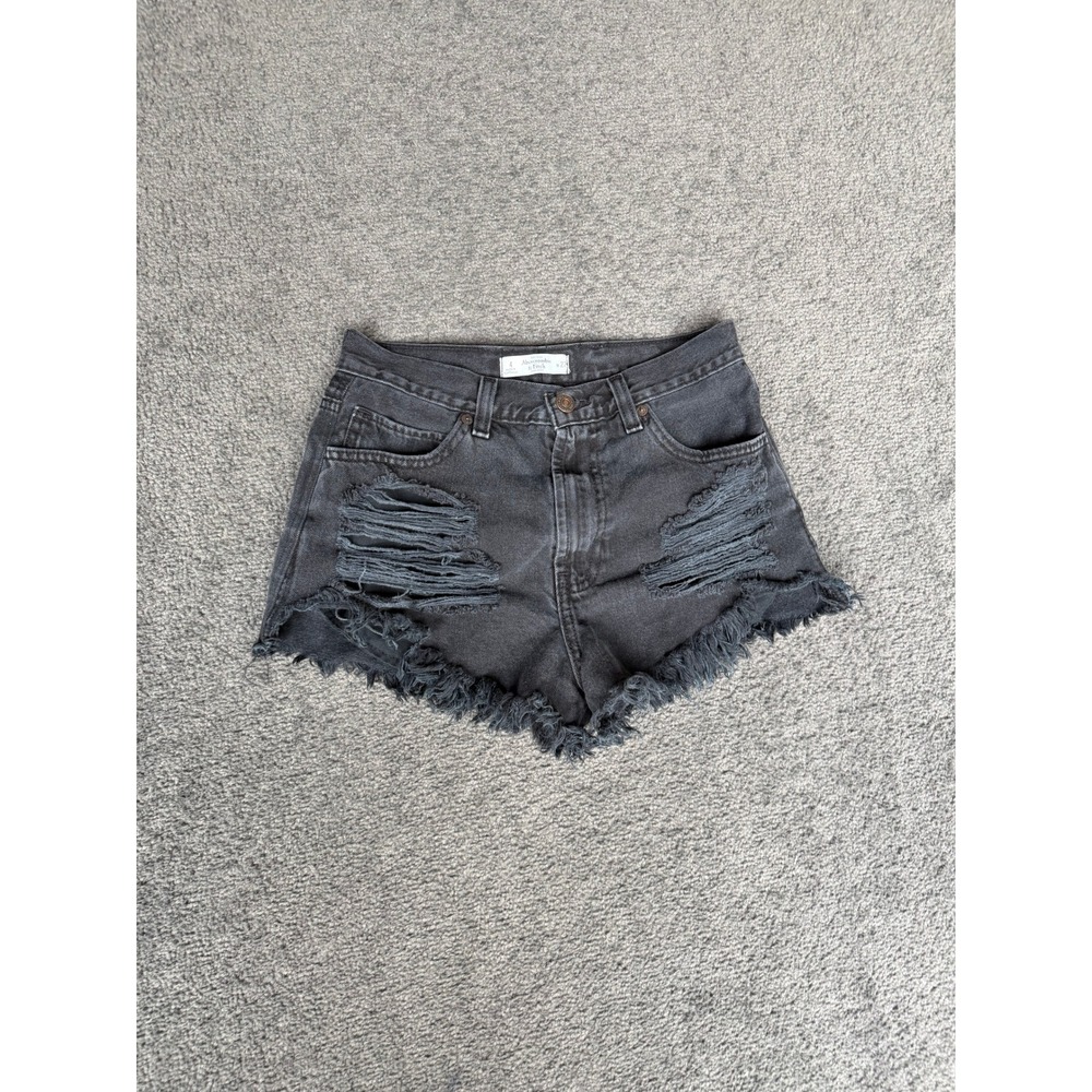 Abercrombie & Fitch High Rise Distressed Denim Shorts Black Size 4 W27 Raw Hem